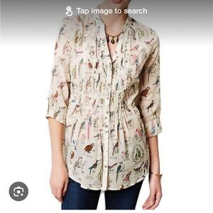 Maeve Anthropologie Bird Print Top Blouse Pintucked Pleated Peplum Peasant 2